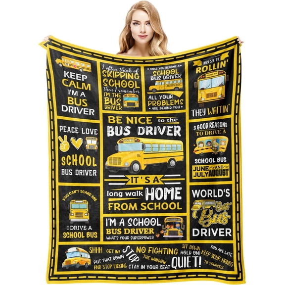Bus Driver Appreciation Gifts, Bus Driver Gifts for Women, School Bus Driver Gifts for Men, Birthday Gifts for School Bus Driver Blanket, Back to School Thank You for Bus Driver Throw Blankets 60"x50"