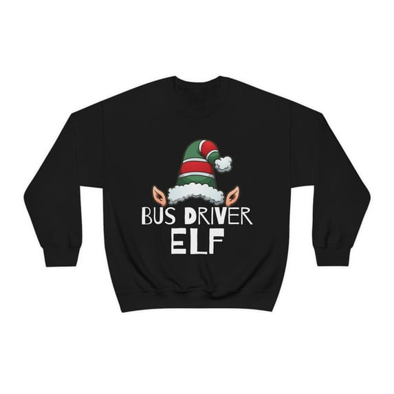 Bus Driver Elf Unisex Sweatshirt, S-2XL Christmas Holidays Xmas Elves