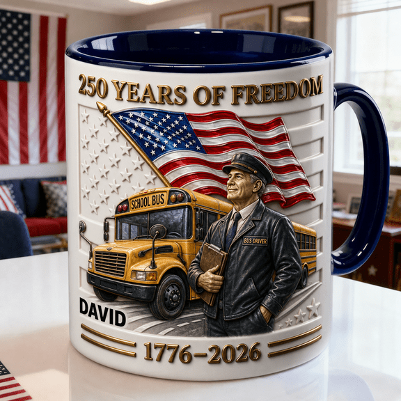 Bus Driver Freedom Mug Patriotic 2D Printed 3D Effect Gift for Driver Appreciation