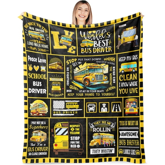 Bus Driver Gifts for Women Men, Bus Driver Appreciation Gifts, School Bus Driver Gifts for Birthday, Unique Best Gifts for Bus Driver, Back to School Gifts Throw Blanket 60" X 50"