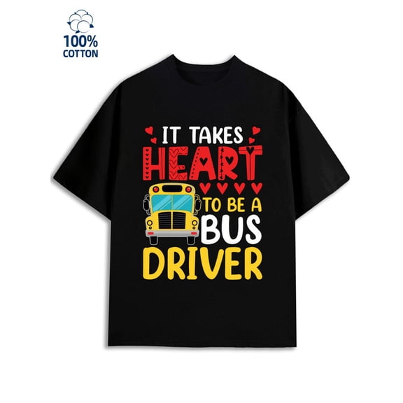 Bus Driver Heart mens 180G 100% Cotton black Fashion Unisex Shirt Crewneck tshirts Casual Unisex Shirt Cotton tshirts Basic Unisex Shirt Graphic tshirts Funny Unisex Shirt Short Sleeve tshirts