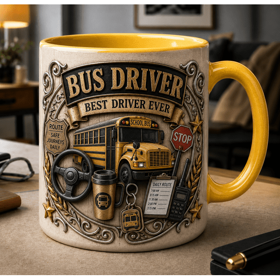Bus Driver Ceramic Coffee Mugs, Best Driver Ever Gift for Dad Bus Driver 11 oz 15 oz