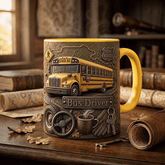 Bus Driver Mug 3D Effect School Bus Transportation Gift for Route Drivers