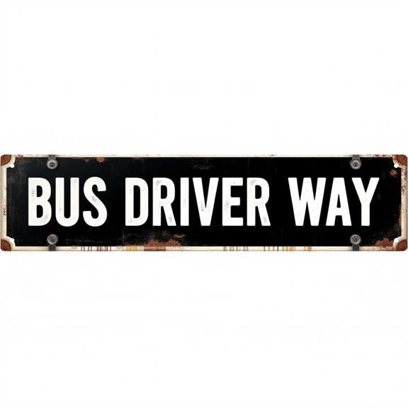 Bus Driver Tin Decor 16*4 Inches "BUS DRIVER WAY" Station/Office Wall Art - Retro Transit Accent, Public Transport Decor, Driver Metal Sign