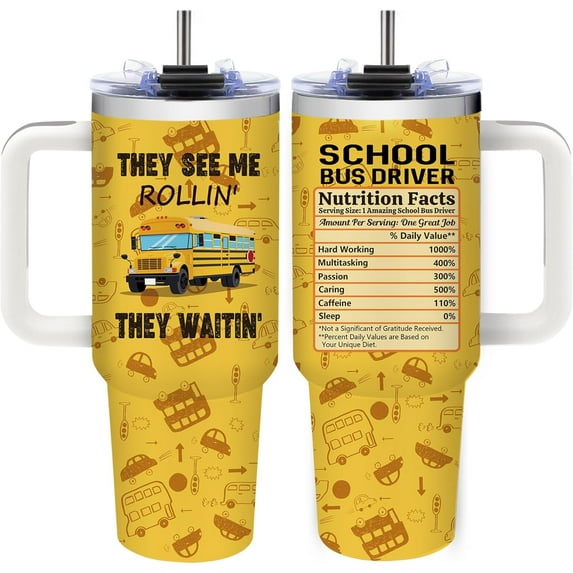 Bus Driver Tumbler with Handle 40oz Stainless Steel Travel Mug Insulated Coffee Cup, School Bus Driver Appreciation Gifts, Thank You Bus Driver Gifts Back to School Retirement Birthday Gift