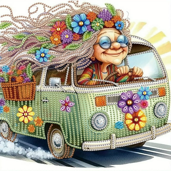 Bus Elderly Man with Long Hair Diamond Art Painting Kit