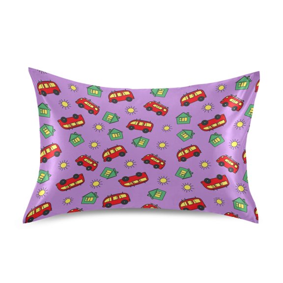 Bus Pattern Standard Size Satin Pillowcase 20''x26'' Double-Sided Print Soft Wrinkle Resistant