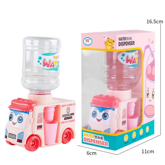 Bus Shaped Push and Play Mini Water Dispenser Toy, 2-in-1 Pretend Play Vehicle with Storage and Press Dispenser, Interactive Role Play Toy for Imaginative Fun, Encourages Independent Drinking Play