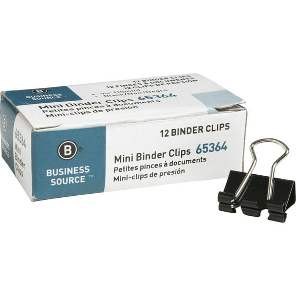 Business Source Binder Clip Mini 9/16" Steel 1/4" Capacity 1DZ Black 65364