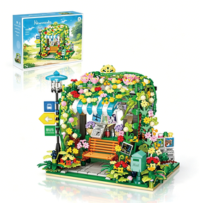 Flower Newsstand Building Set with LED Lights - 834Pcs Floral Street Building Kit with Bus Stop, Home Decor Display, Ideal Gift for Adults