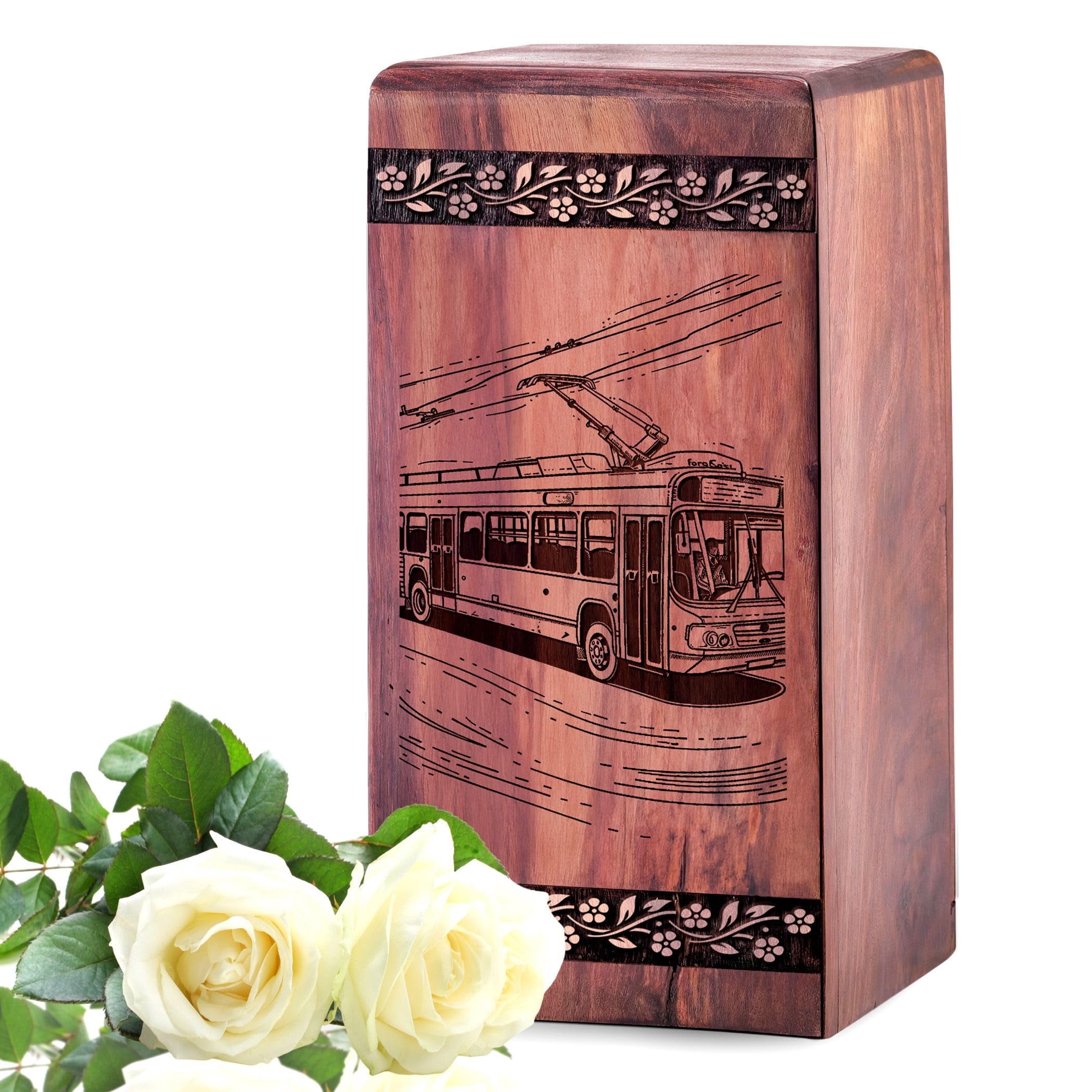 Bus Theme Wooden Cremation Urn for Human Ashes Adult - Bus Wood Urns Human/Pet Ash - Funeral Urns for Dad Ash Keepsake - Memorial Decorative Keepsake Urns - 10inch, Large Size - Single 1Pcs