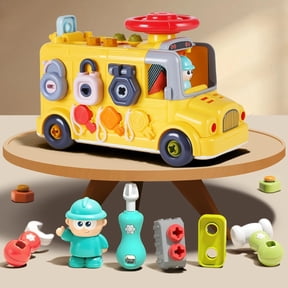 Bus Toy,Montessori Toy for STEM Learning Fine Motor,Kids Take Apart School Bus with Tools Kit,Steering Wheel & Gears,Openable Engine & Cabin,Learning & Practice Tool Cart,Birthday Gifts 3+ Year Old