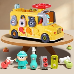 Bus Toy,Montessori Toy for STEM Learning Fine Motor,Kids Take Apart School Bus with Tools Kit,Steering Wheel & Gears,Openable Engine & Cabin,Learning & Practice Tool Cart,Birthday Gifts 3+ Year Old