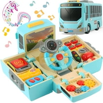 Bus Toy with Sound and Light, Simulation Steering Wheel Gear Toy, Toddlers Bus Toys with Music Education Knowledge Simulation Driving Bus Toys, Gift for 1-3-5 Boys & Girls
