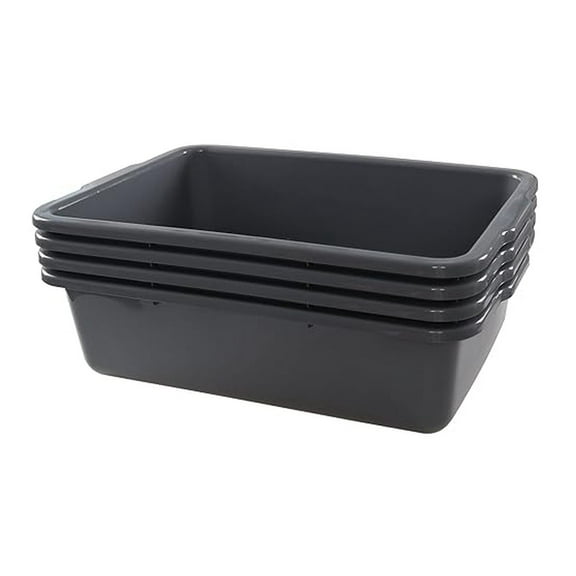 Bus Tubs 34L, Large Plastic Bus Box Trays Set of 4 - Grey Food Storage Containers for Restaurant, Freezer, Cold Room, Commercial Kitchen
