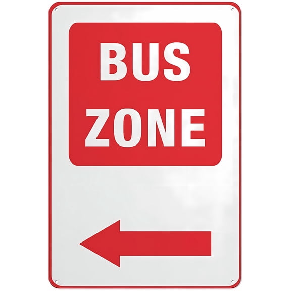 Bus Zone (Left Arrow) Aluminum Metal Sign - 8"x12" Warning Signage with Symbol, Indoor Outdoor Use, Traffic Decor