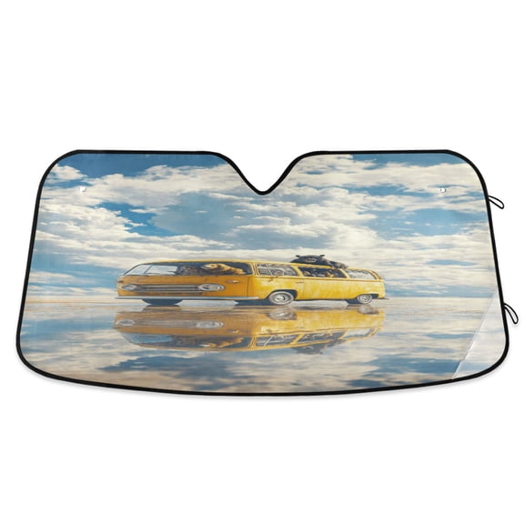 Bus on Lake Car Windshield Sun Shade Foldable Car Front Window Visor Heat and UV Protection 55x27.6