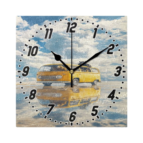 Bus on Lake Wall Clock Battery Operated Silent Non-Ticking Bedroom Office Kitchen Home School Decor 7.8"(Black)