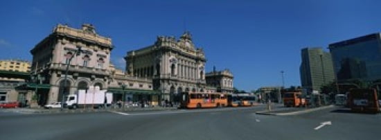 Bus parked in front of a railroad station Brignole Railway Station Piazza Giuseppe Verdi Genoa Italy Canvas Art - Panoramic Images (36 x 13)