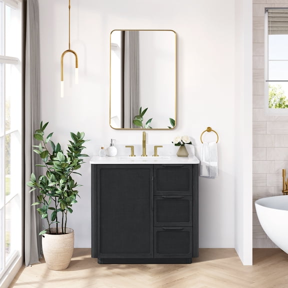 Busan 36"  Single Bath Vanity in Oak Classic Black with White Quartz Stone Top
