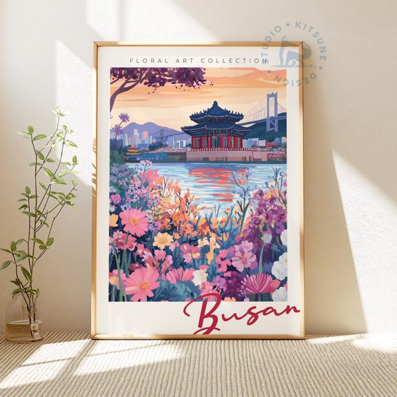 Busan Temple Sunset Korean Coastal Art Unframed Paper Print