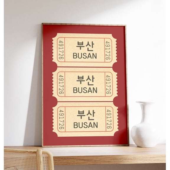 Busan Ticket Print Red Background Korean Wall Art Wanderlust Travel South Korea Unframed Paper Print
