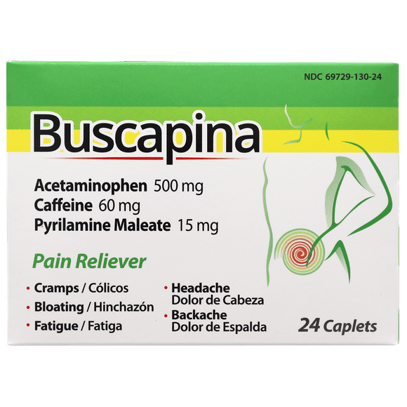Buscapina Multi Symptom Acetaminophen and Caffeine Pain Relief, 24 Tablets