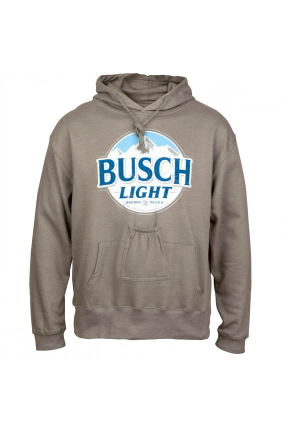 43116-Medium Busch Light Mens Grey Round Logo Beer Pouch Hoodie - Medium