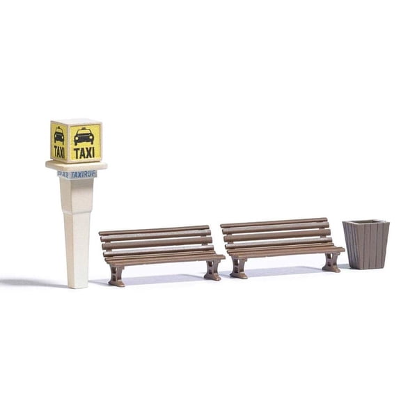 Busch 7763 HO Scale Taxi Callbox with 2 Benches