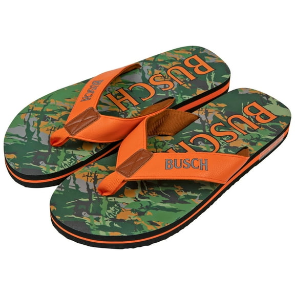 Busch 828372-size13-14 Hunter Orange Text Logo Tree Camo Mens Flip Flop Sandals, Extra Large - 13-14