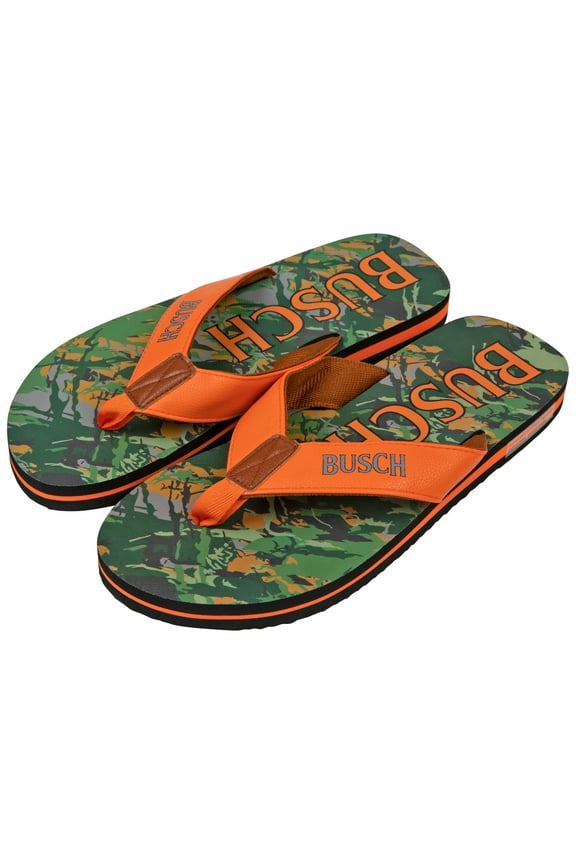 Busch 828372-size13-14 Hunter Orange Text Logo Tree Camo Mens Flip Flop Sandals, Extra Large - 13-14