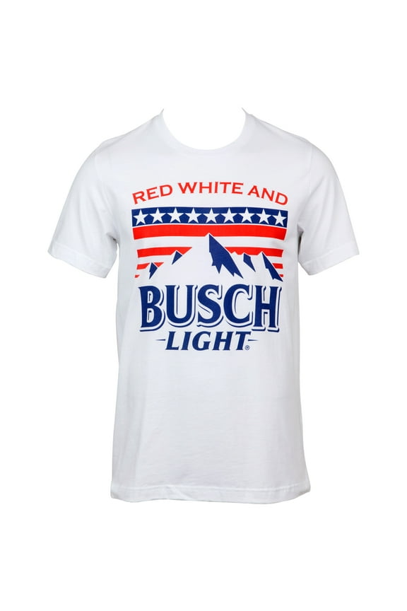 852312-2xlarge Mens Light Red White & Busch Light Mountains T-Shirt, White - 2XL