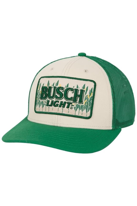 863583 Busch Light Corn Stalks Adjustable Snapback Trucker Hat, Green & White
