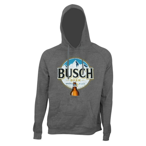 Busch Bottle Opener Men's Grey Round Logo Beer Pouch Hoodie-2XLarge