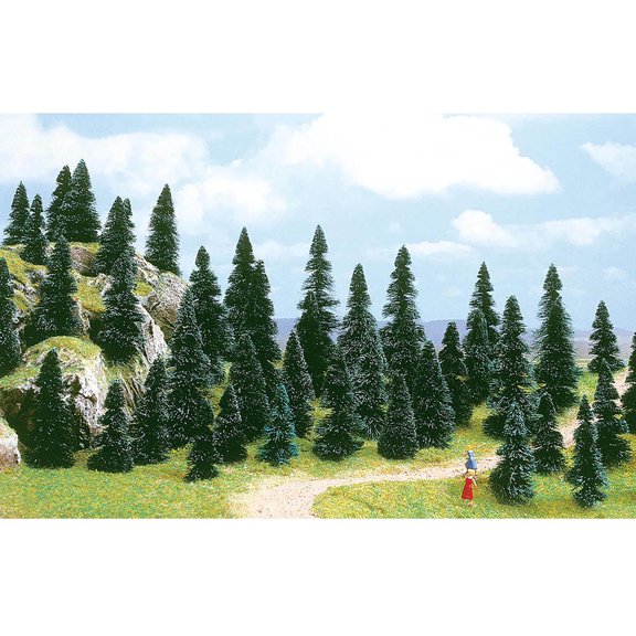 Busch HO/N/O/S Scale Pine/Evergreen Trees (2-3/8 to 4-11/32" Tall) 100-Pack