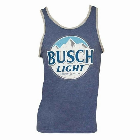 Busch  Busch Light Logo Mens Ringer Blue Tank Top - Medium