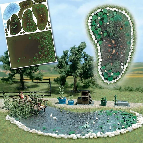 Busch HO Scale Garden Pond Sets Model Train Scenery with Water Lilies