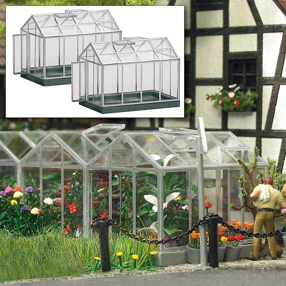 Busch HO Scale Model Glass Greenhouses/Garden Center - Kit (2-pack)