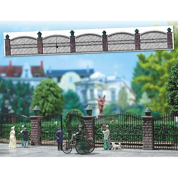 Busch HO Scale Wrought Iron Fence with Brick Posts (Kit, Makes about 25-1/2")