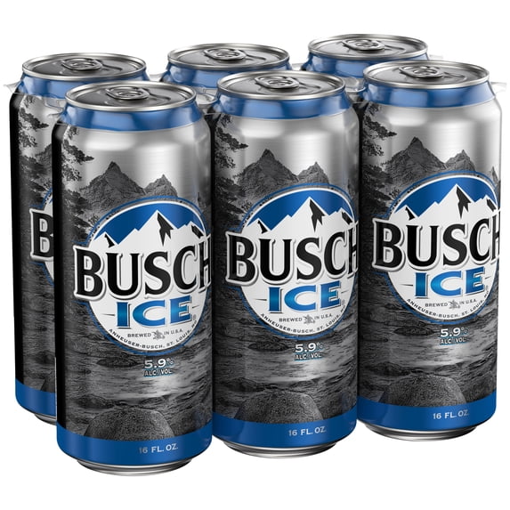 Busch Ice American Lager Beer 6 pack 16 fl oz Aluminum Cans 5.9% ABV