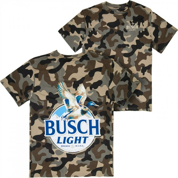 Busch Light Duck Hunting Woodland Camo T-Shirt-2XLarge