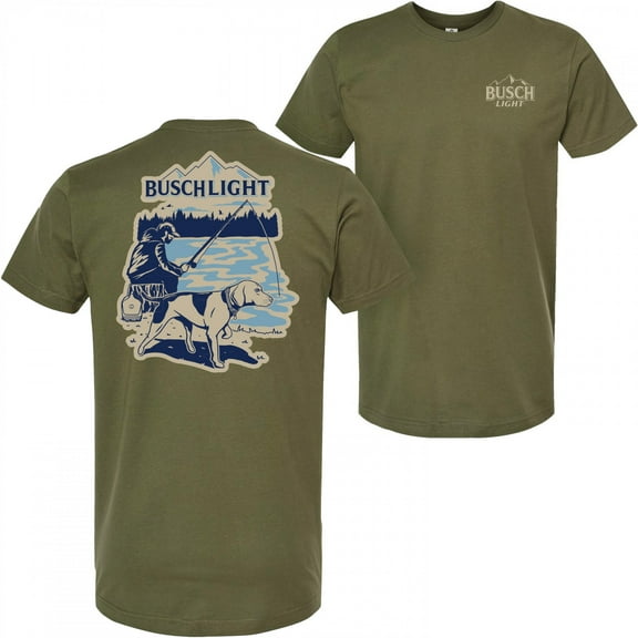Busch 880052-2xlarge Light Fishing with Friends Olive Front Back Print T-Shirt for Men, Green - 2XL