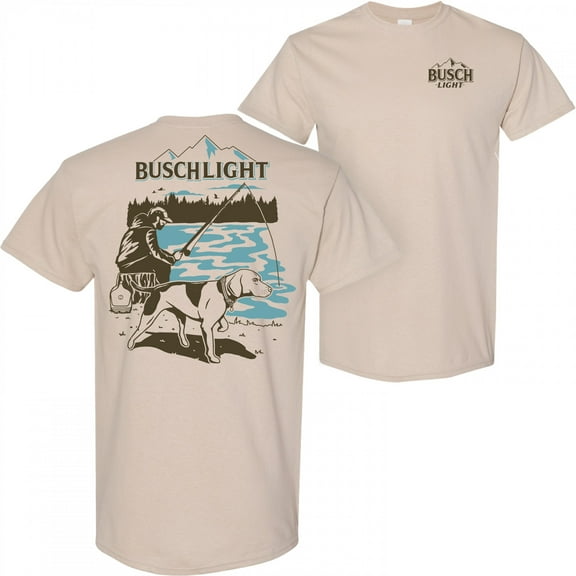 Busch 880045-medium Light Fishing with Friends Tan Front Back Print T-Shirt for Men, Beige - Medium