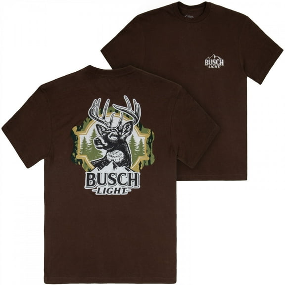 Busch Light Hunting Can Art Deer Overlook Front Back Print T-Shirt-Large