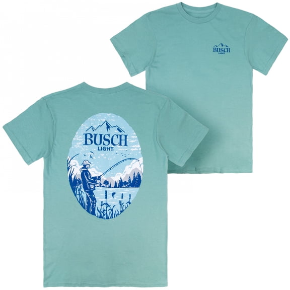 Busch Light Lake Fishing Blue Colorway Front and Back Print T-Shirt-Small