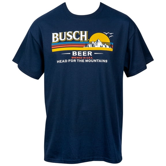Busch Light Mens T-Shirt - Head For The Mountains Sunset Logo (Small)