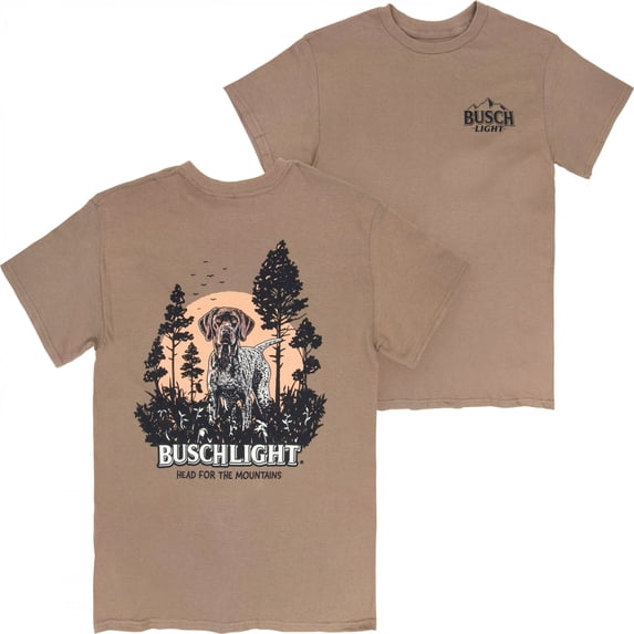 Busch Light Mountain Labrador Brown Front and Back Print T-Shirt-Large