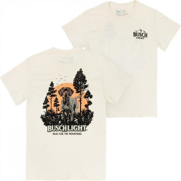 Busch Light Mountain Labrador White Front and Back Print T-Shirt-Small