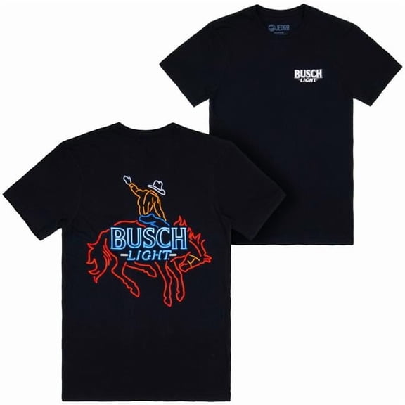 Busch 898255-large Light Neon Cowboy Front & Back Print T-Shirt - Black - Large