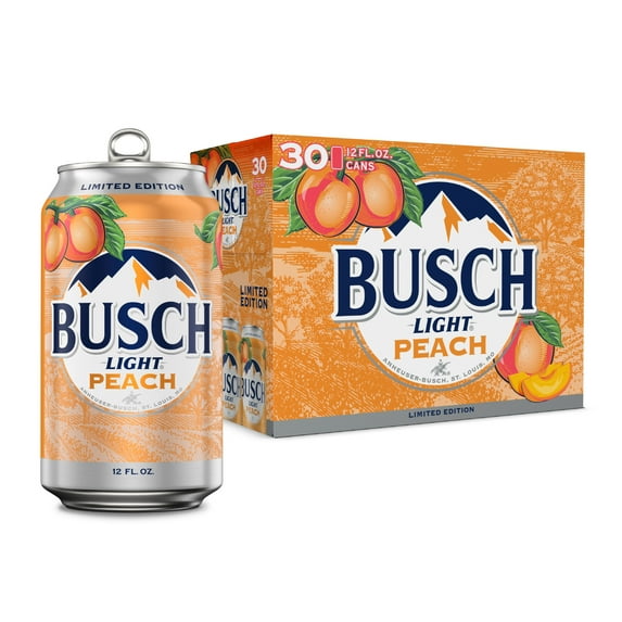 Busch Light Peach American Lager Beer 30 pack 12 fl oz Aluminum Cans 4.1% ABV
